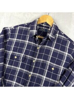 Polo Ralph Lauren Purple Plaid Long Sleeve Button Up Shirt Dual Pockets Classic